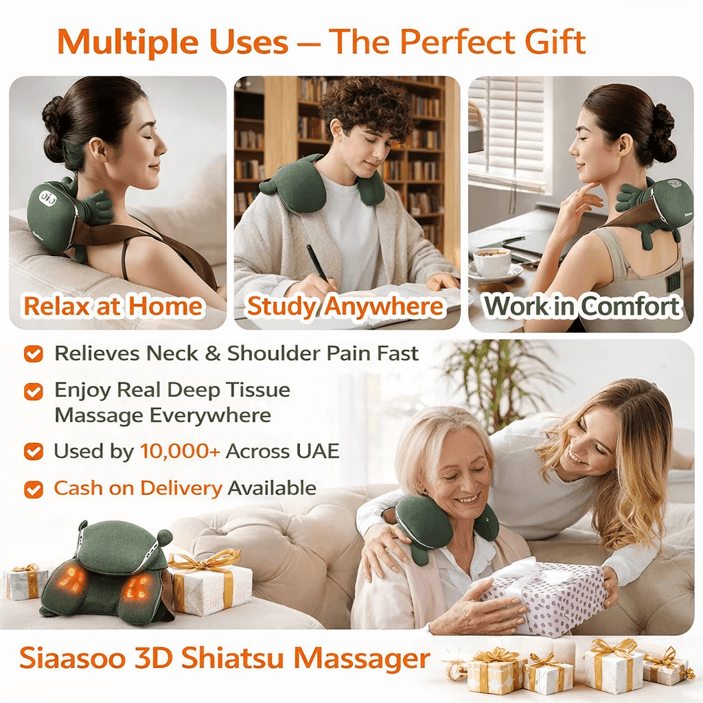 3D Shiatsu Neck & Shoulder Massager with Heat for instant pain relief, perfect neck massager UAE for relaxation at home.