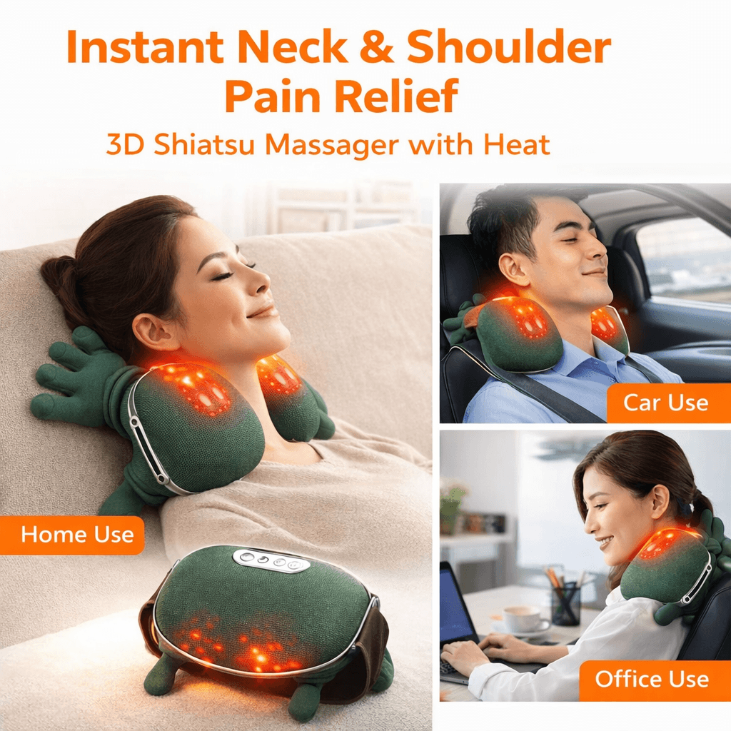 3D Shiatsu Neck & Shoulder Massager with Heat for instant pain relief, perfect for home, office, and car use - neck massager UAE.